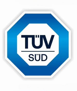 Logo blu della certificazione ISO 9001:2015 con sfondo a forma di globo.