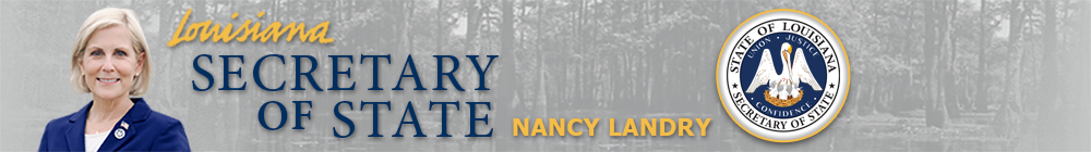 A woman is standing in front of a sign that says secretary of state