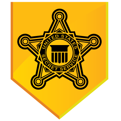 A united states secret service badge on a yellow background