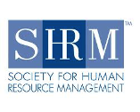 The logo for the society for human resource management is blue and white.
