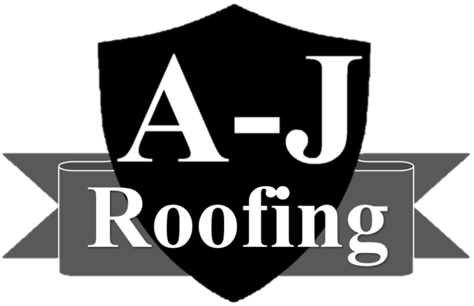 A black and white logo for a roofing company.