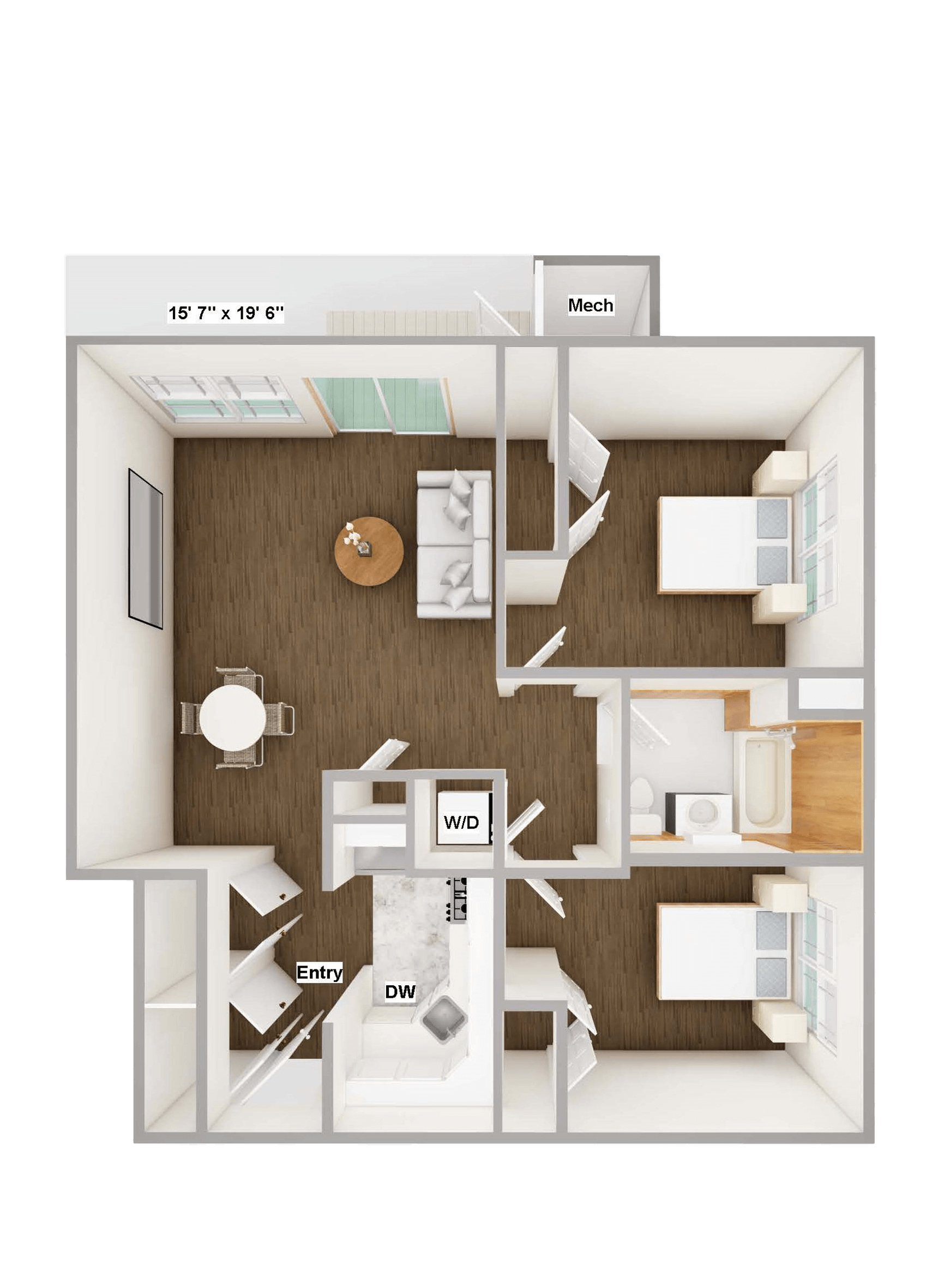 One Bedroom Floor Plan of apartment for rent in New Jersey at Sofia South Plainfield