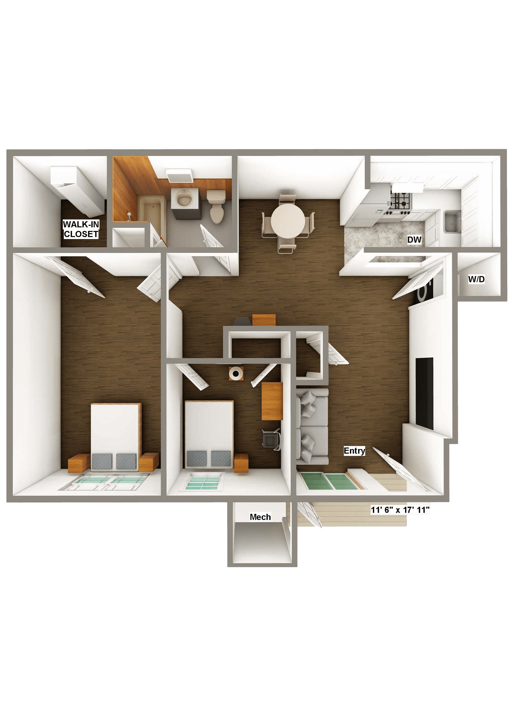 Two Bedroom Floor Plan of apartment for rent in New Jersey at Sofia South Plainfield