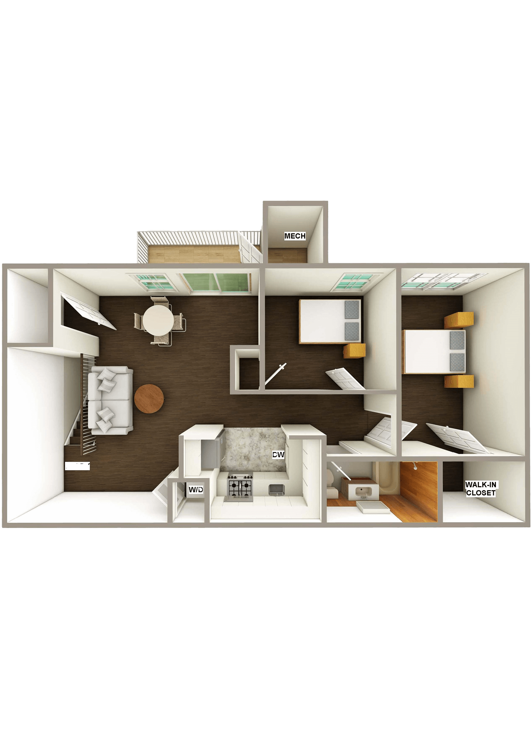 Two Bedroom Floor Plan of apartment for rent in New jersey at Sofia South Plainfield