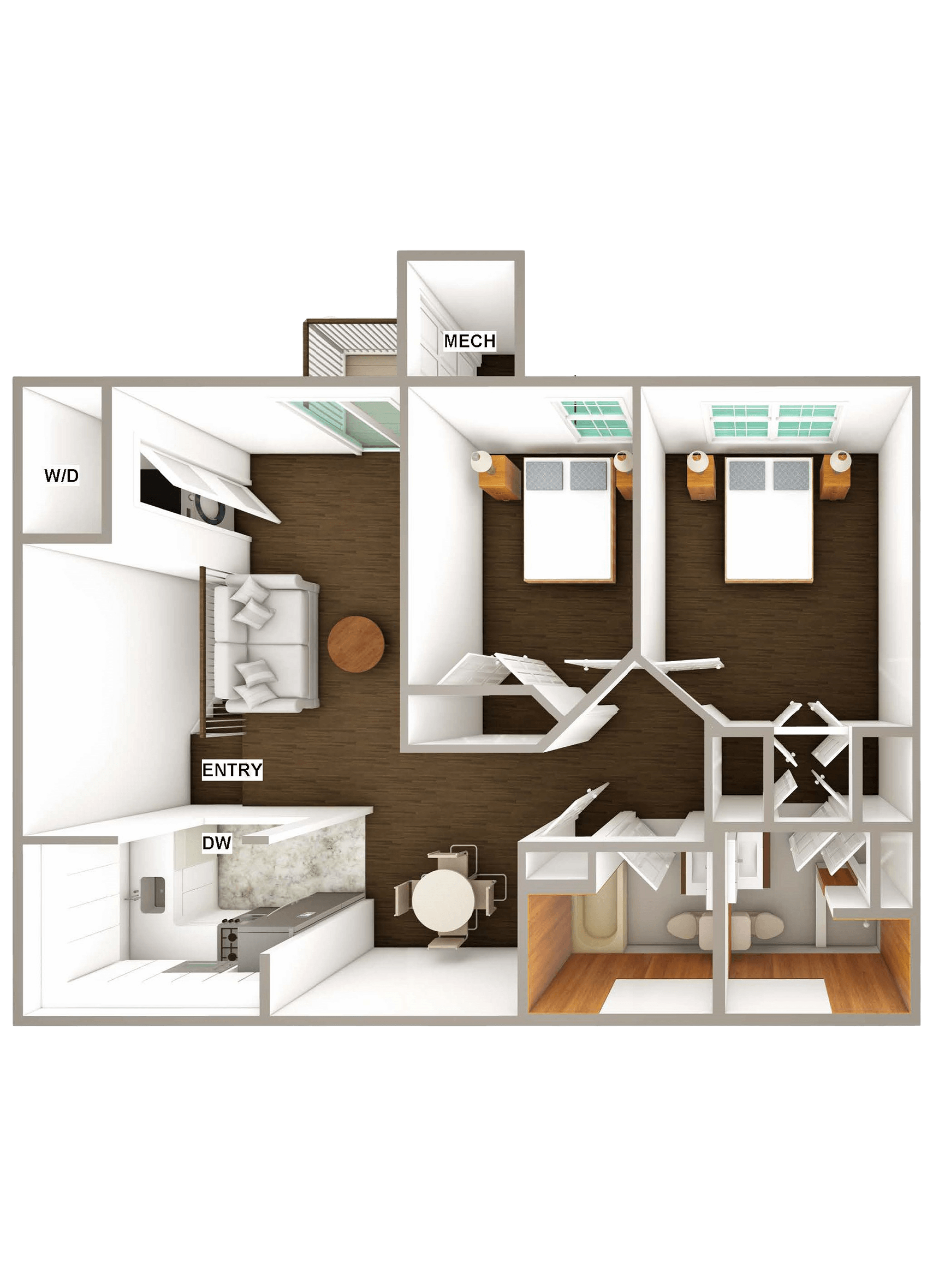 Two Bedroom Floor Plan of apartment for rent in New Jersey at Sofia South Plainfield