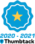 A blue circle with a yellow star inside of it and the words `` 2020-2021 thumbtack ''.