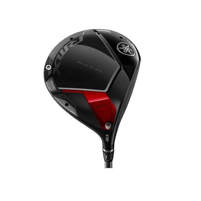 A black and red golf club on a white background.