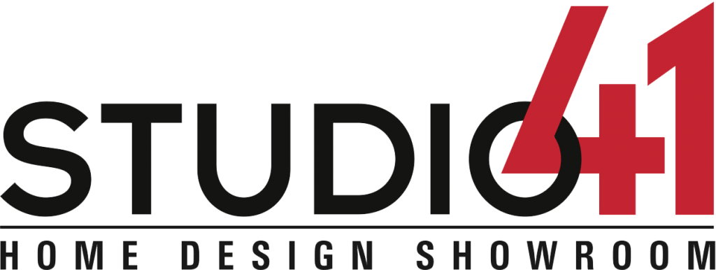 The studio 41 home design showroom logo is black and red.