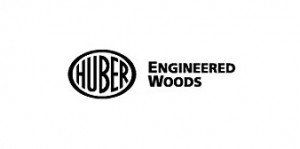 The logo for huber engineered woods is black and white.