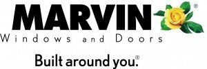 A logo for marvin windows and doors built around you
