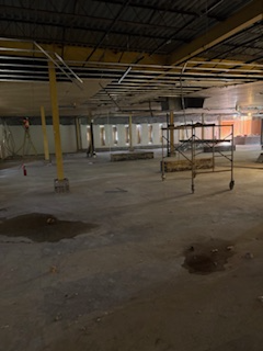 The walls, partitions and mechanical features are being removed in the library.