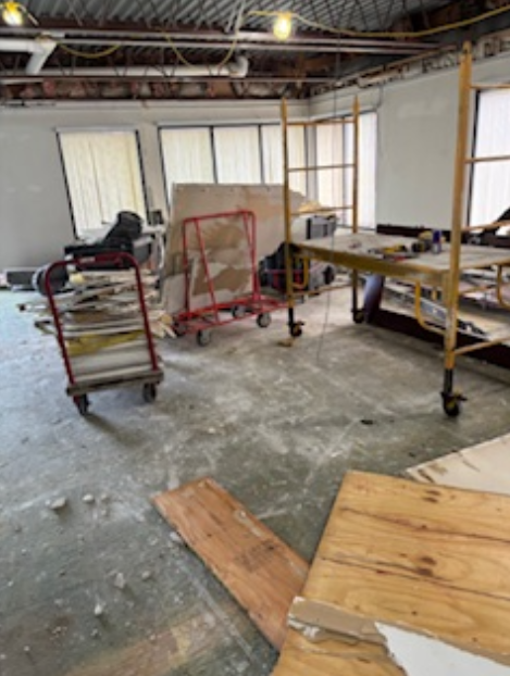 Walls removed at bank renovation.