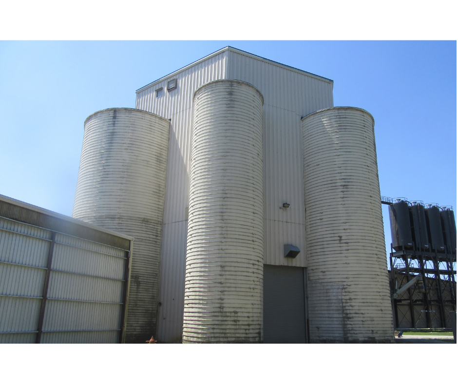 A building with a lot of silos on it