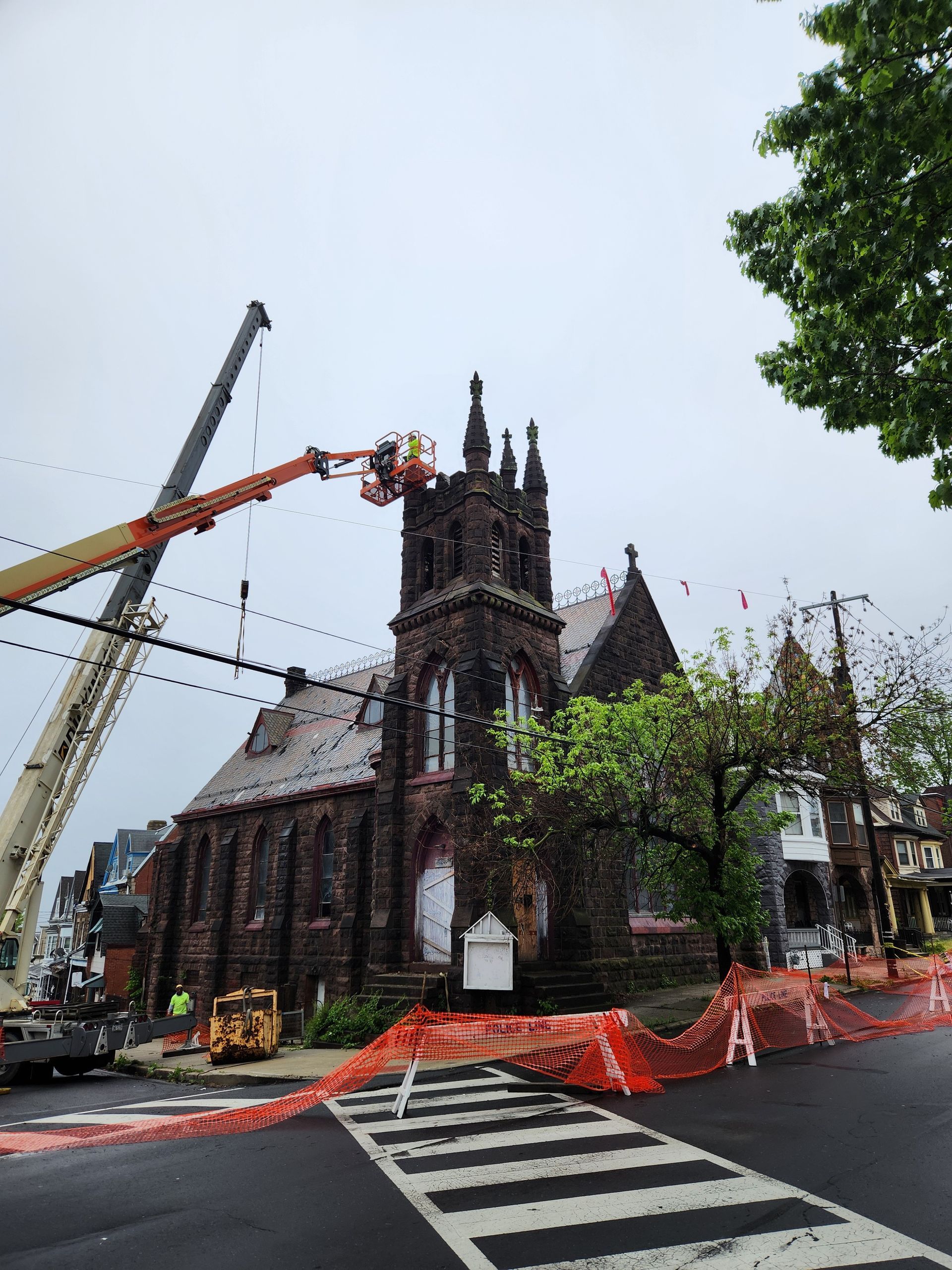 Empire Services demolished a steeple of a historic church due to age and a safety issue in Reading, PA.