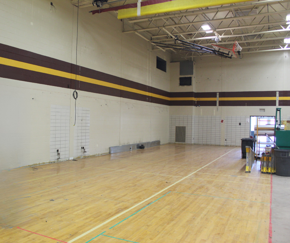Bleachers in Governor Mifflin Middle School after demolition by Empire Services.