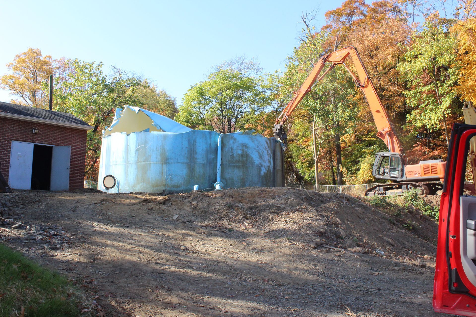 Cutting up the steel tank for demolition.