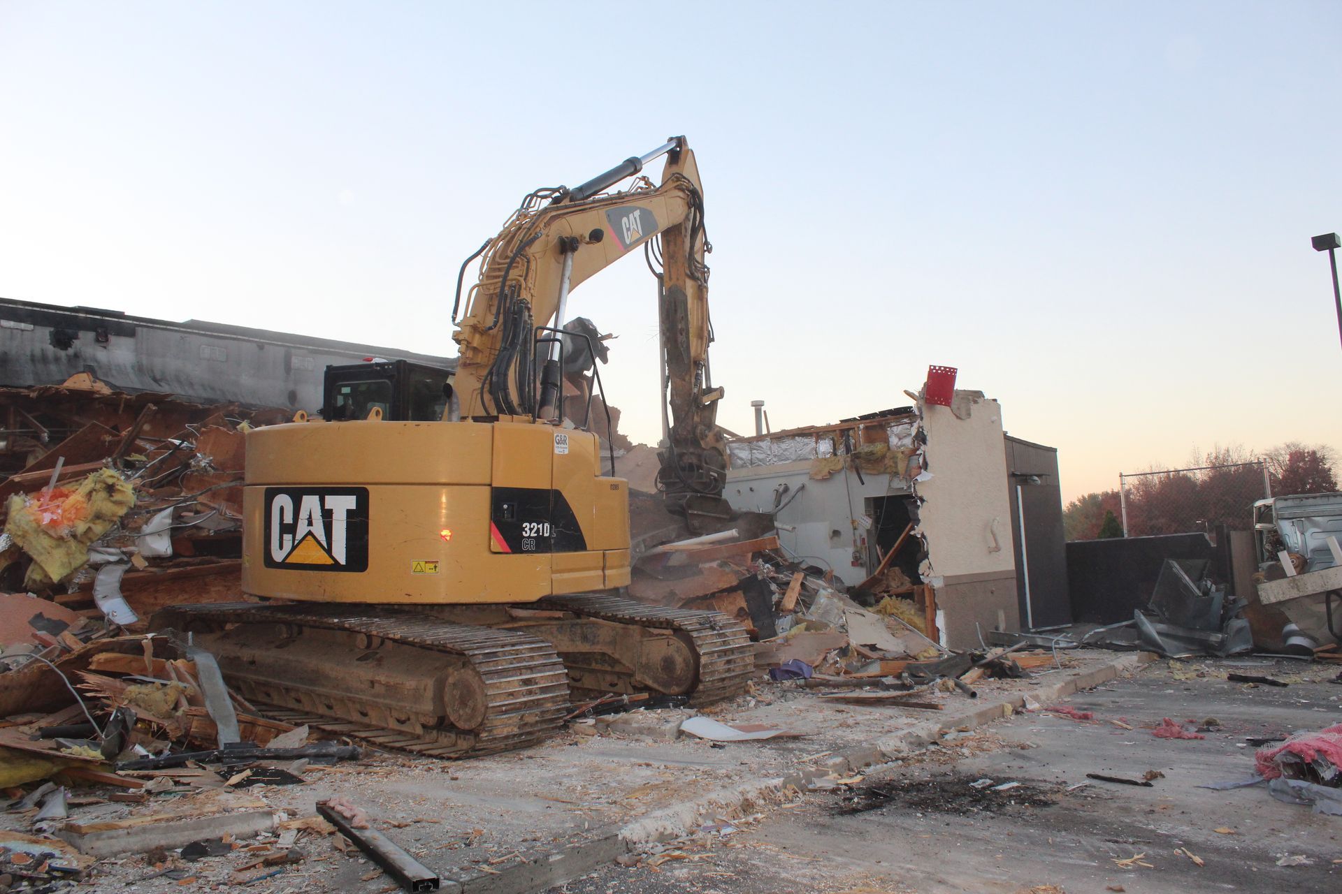 Demolition continues on the restaurant by taking down the one corner. 