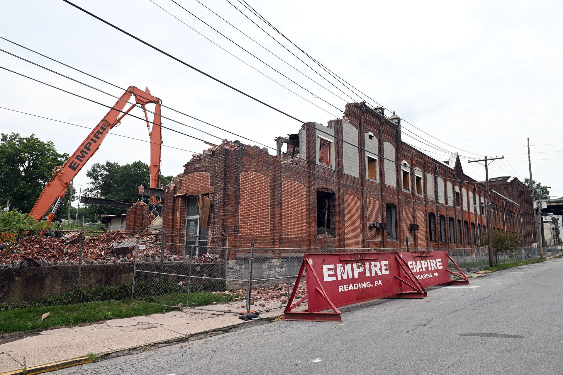 Empire Services begins demolition of a multi-story vacant building in Berks County, PA.