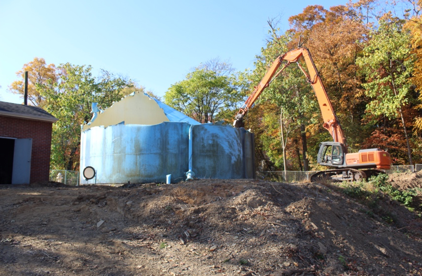 The process of demolishing a water tank in Bucks County, PA.
