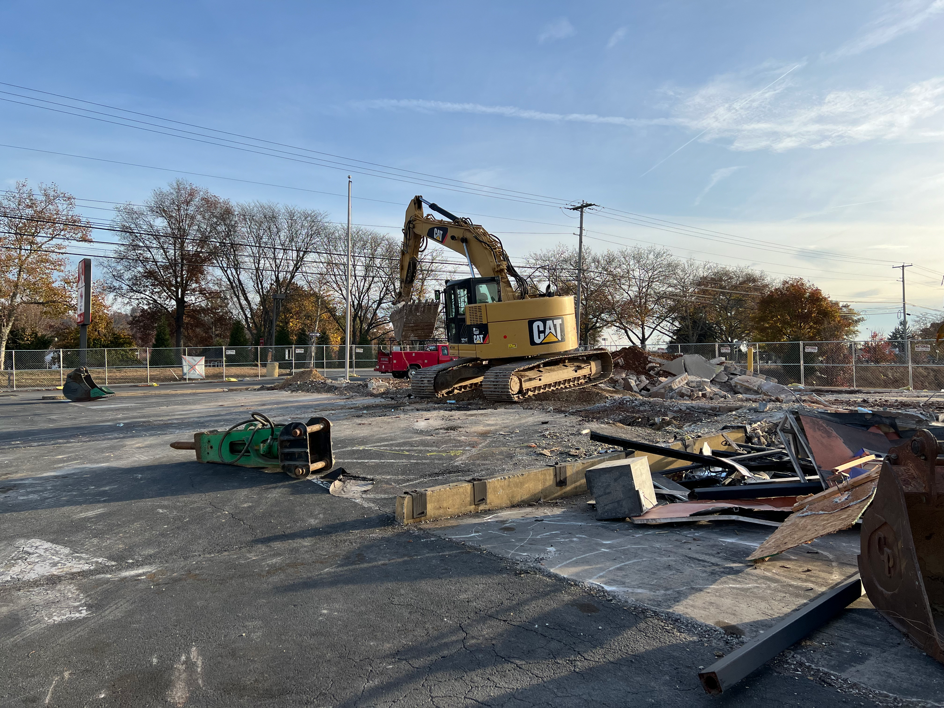 The restaurant is down to the exterior foundations. 