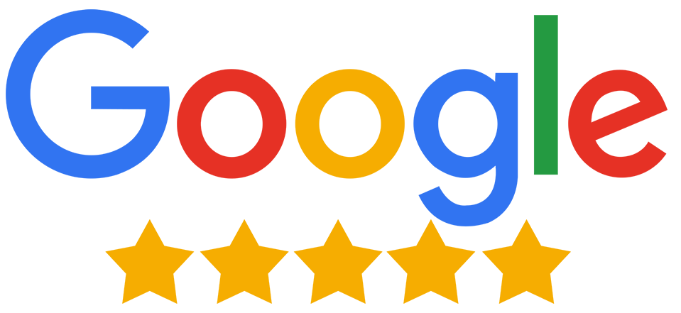 Google logo with five gold stars.