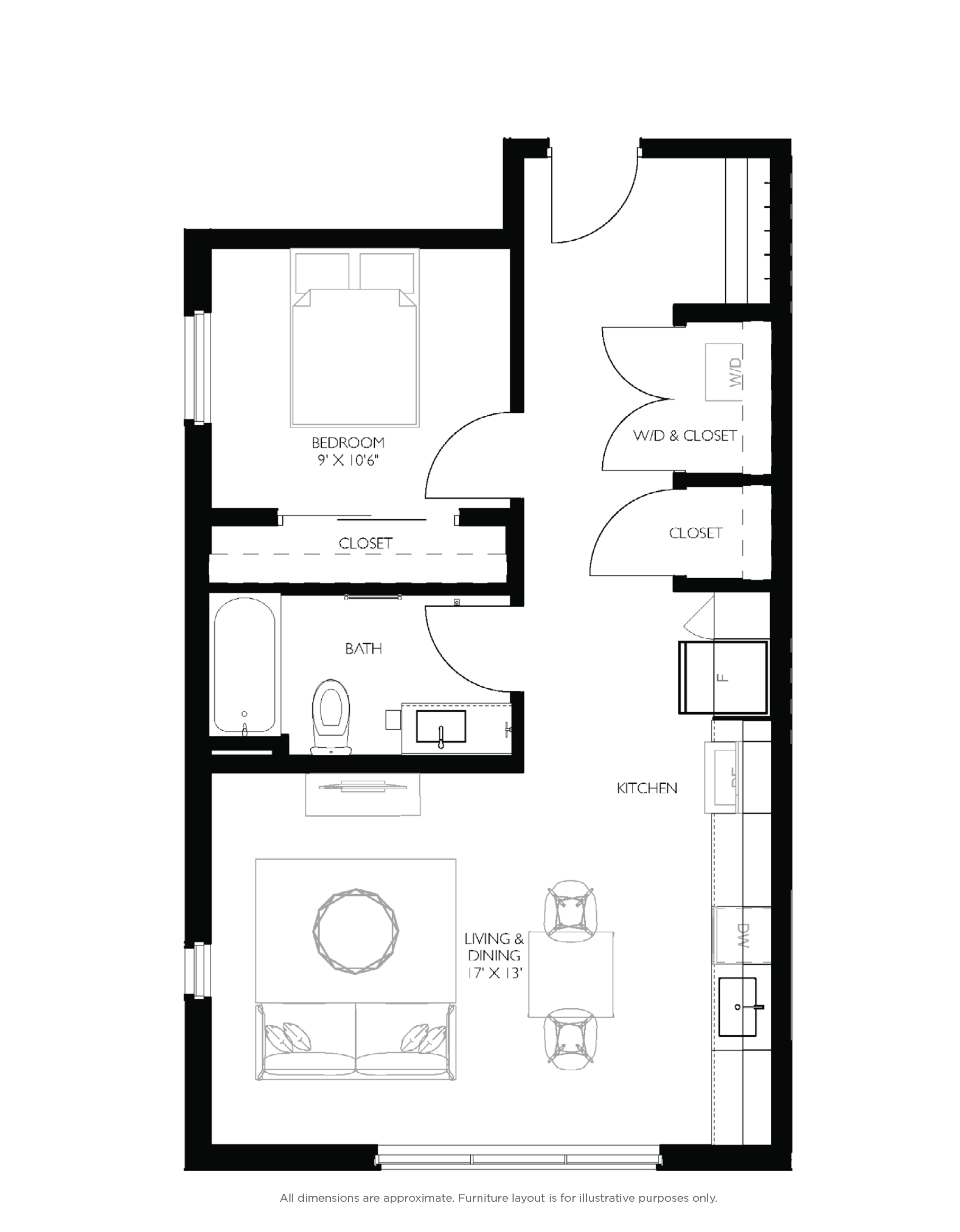 Urbane218 One bedroom A15 model floor plan

