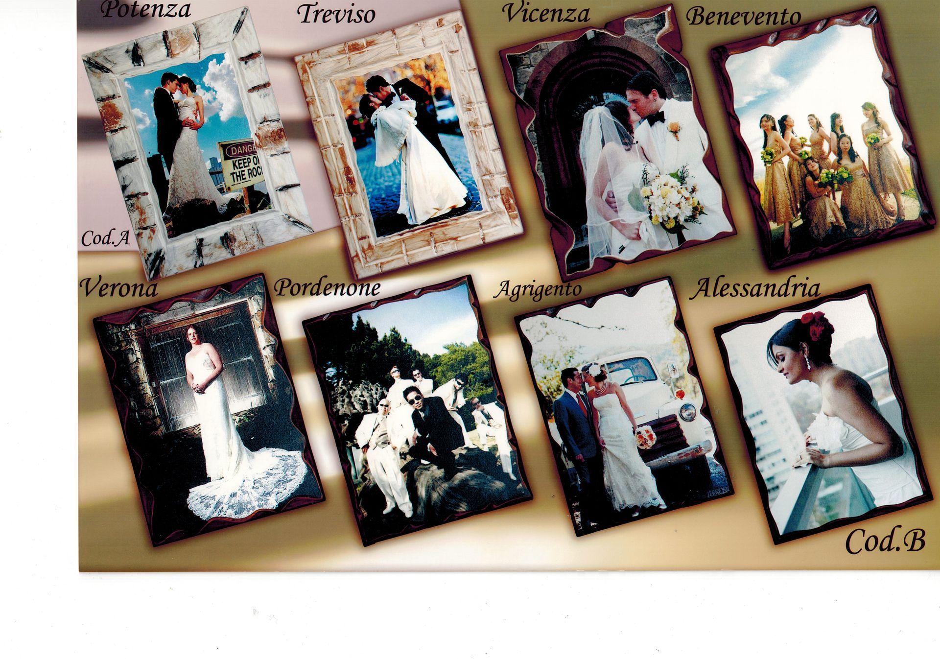 Vengono mostrate un sacco di foto di una sposa e uno sposo