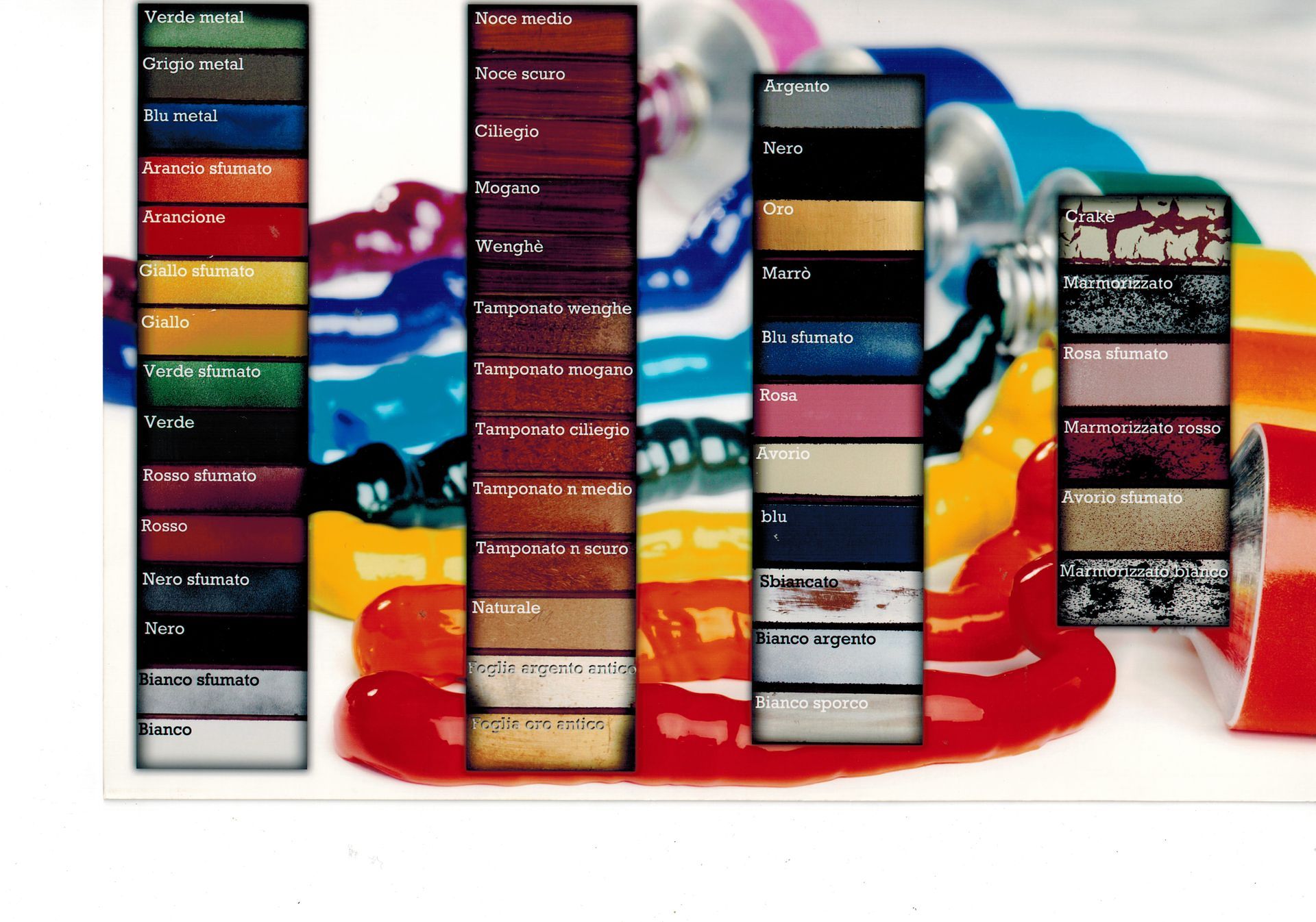 Un mucchio di colori diversi vengono visualizzati su uno sfondo bianco