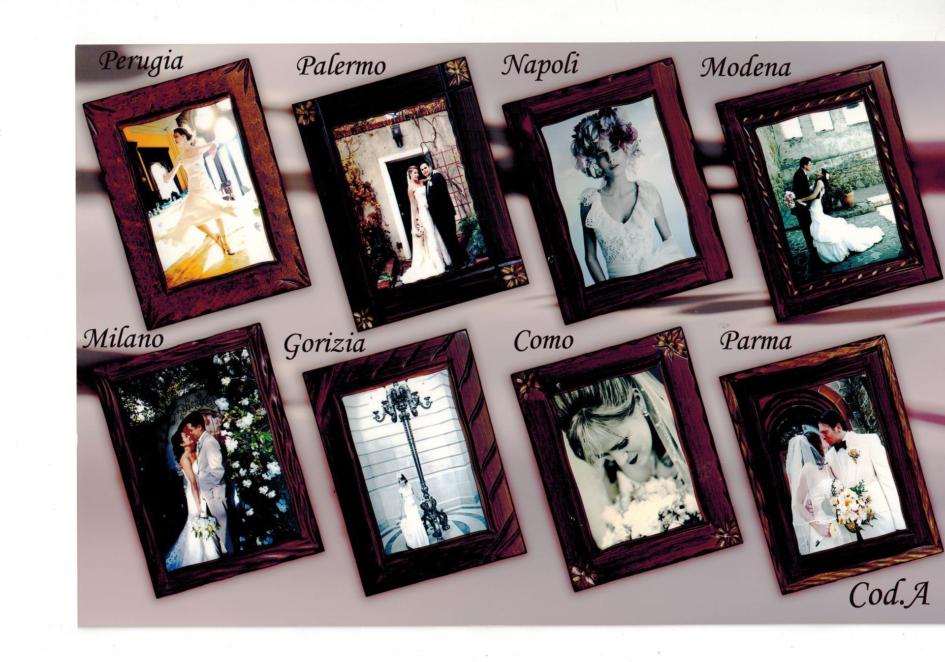 Una foto di una sposa e uno sposo in cornici diverse