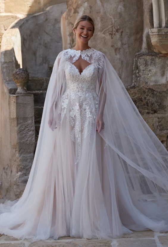 Romantica of Devon Annika wedding dress including Cape