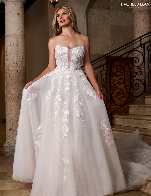 Rachel Allan Floral Blush Wedding Dress RB5084