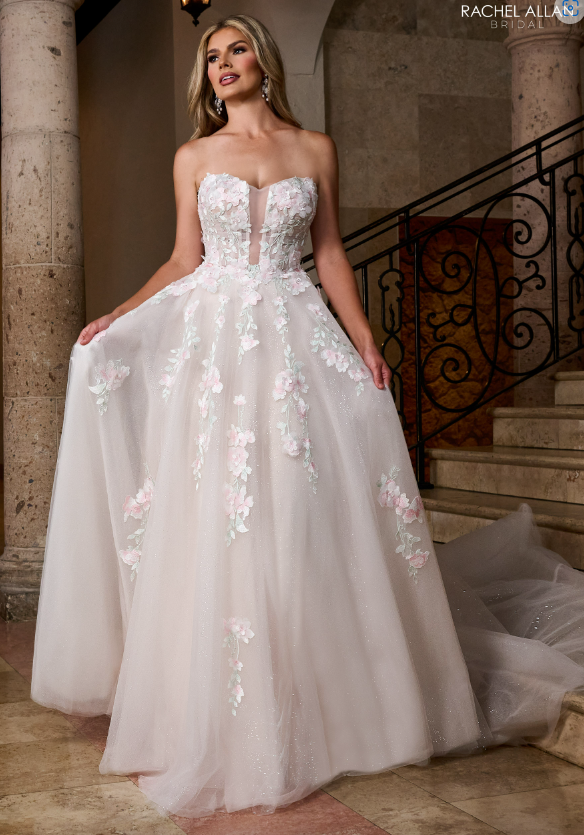 Pink floral wedding dress, floral wedding dress, long wedding dress, short floral wedding dress, sparkle wedding dress