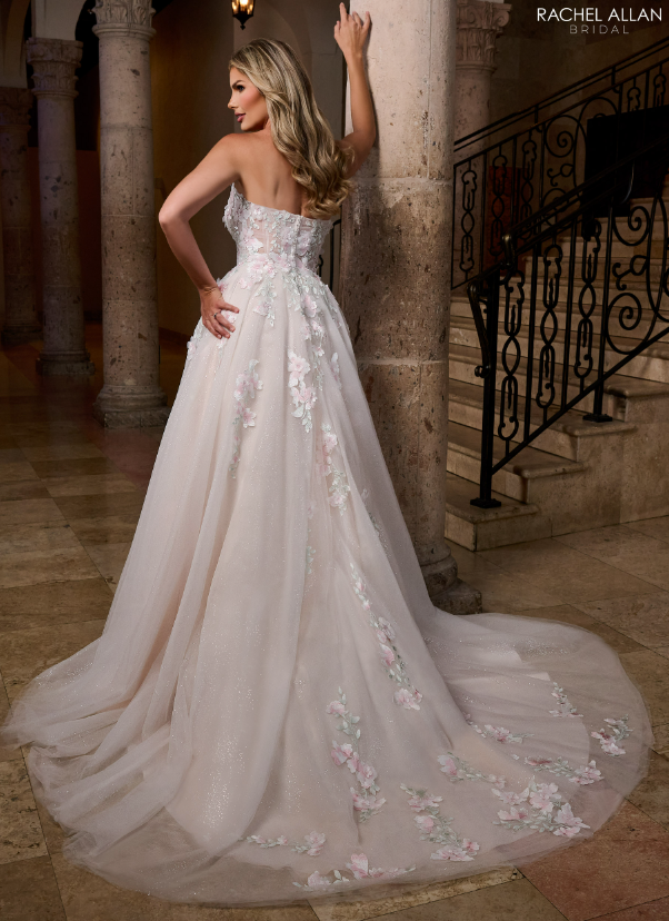 Pink floral wedding dress, floral wedding dress, long wedding dress, short floral wedding dress, sparkle wedding dress