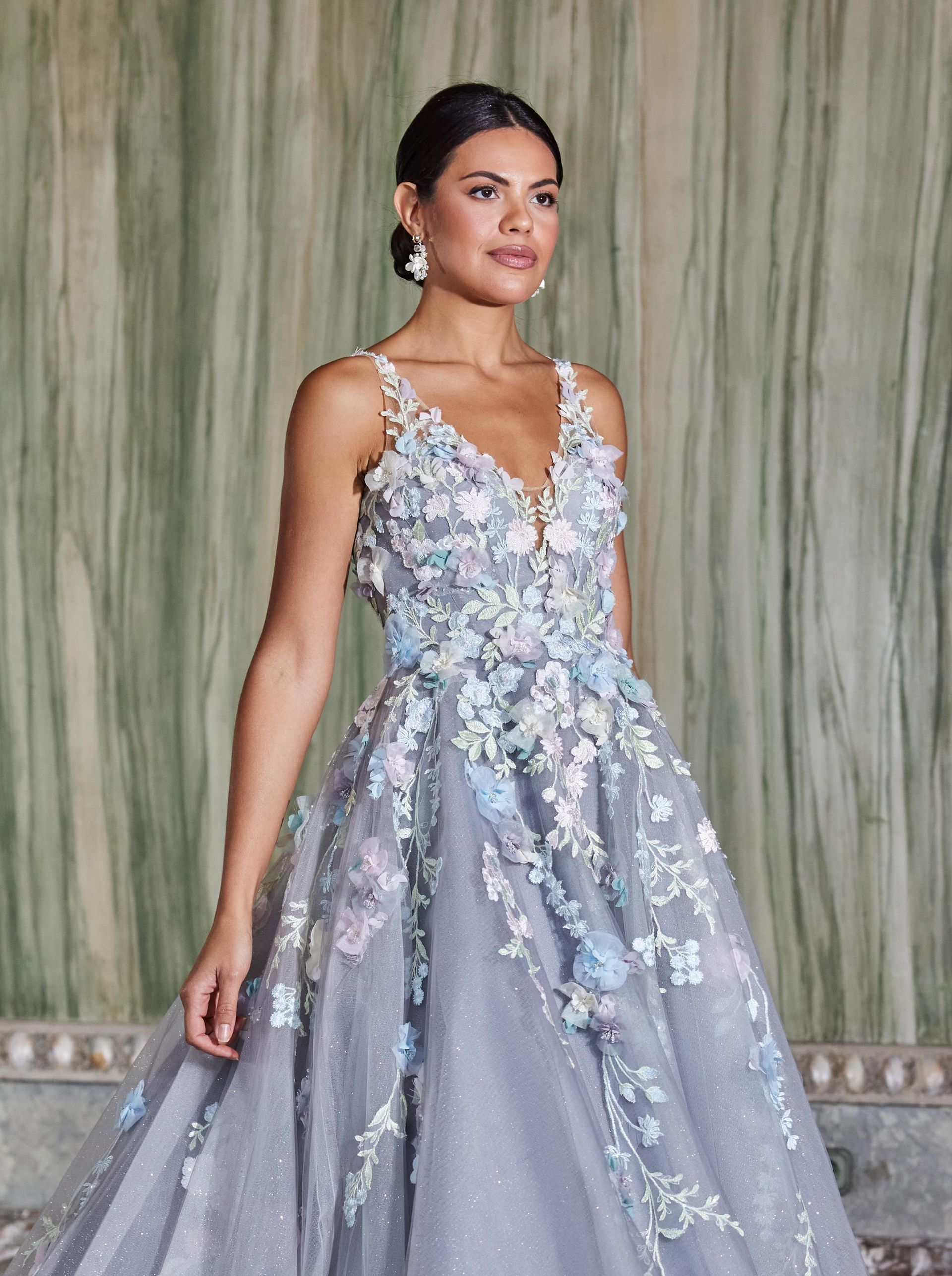 Floral Wedding Dress, Powder Grey Floral Wedding Dress, Diane Le Grand Floral wedding dress