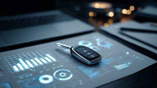 A car key is sitting on top of a computer screen.
