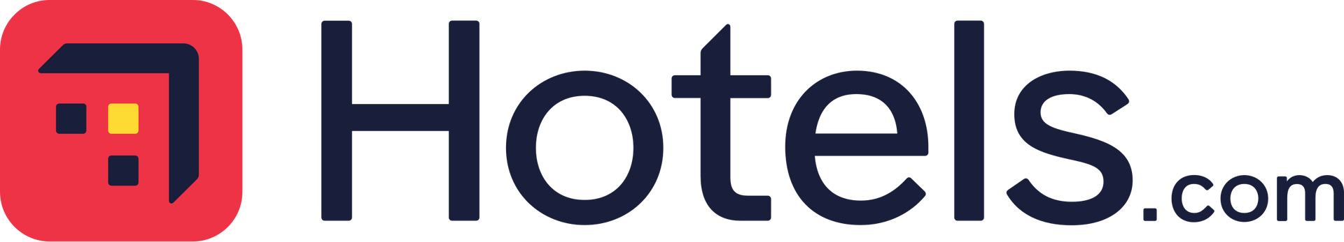 Hotels.com logo with a red square and a dark blue 