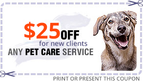 A coupon that says $ 25 off for new clients any pet care service