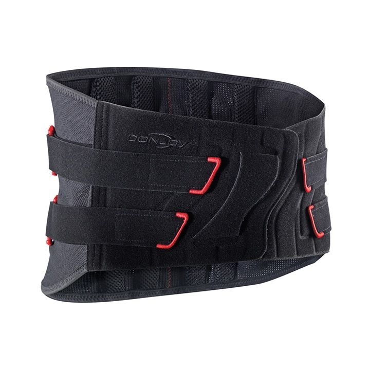 A man is wearing a posture corrector on his back.