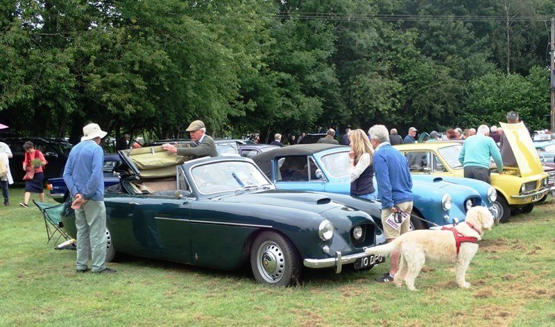 villagers enjoying the classic cars at hampton bishop church fete