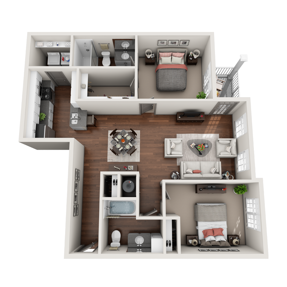 2 Bedroom 2.5 Bathroom Townhome Floor Plan