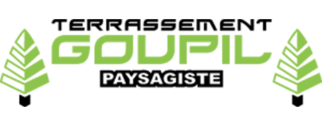 A green and black logo for terrassement goupil paysagiste