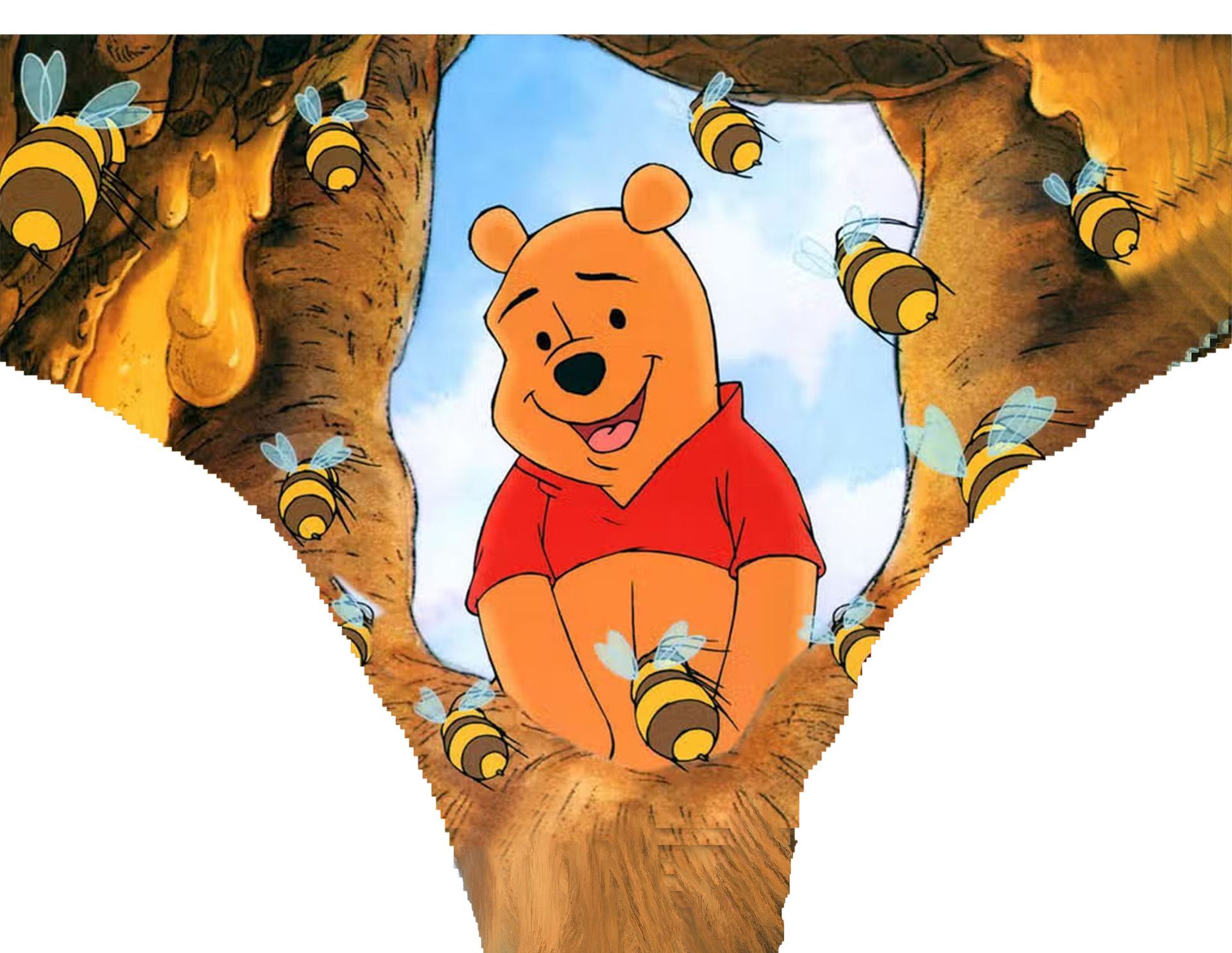 a picture of winnie the pooh surrounded by bees