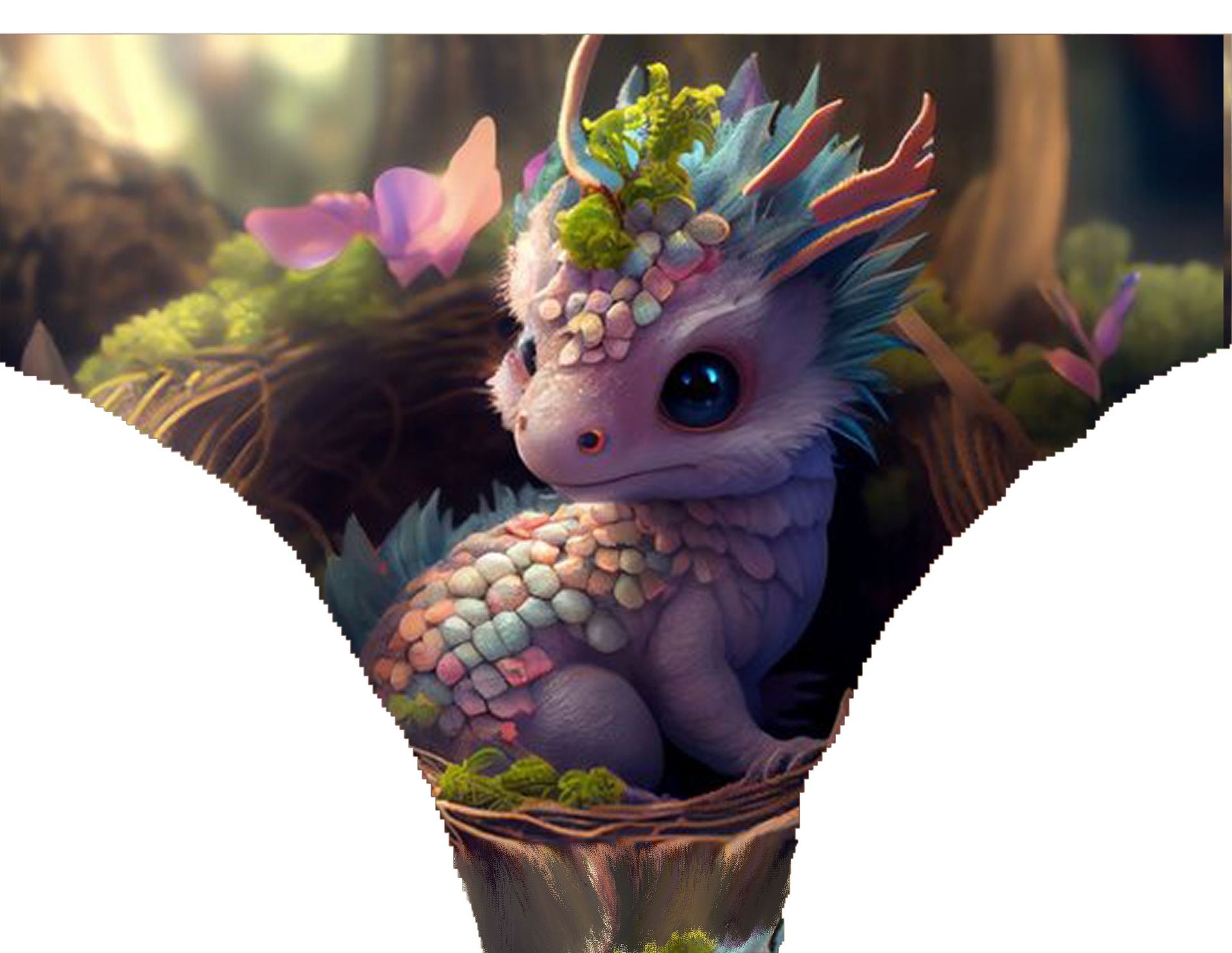 a picture of a dragon with flowers on its head
