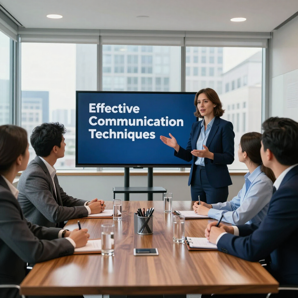 Een vrouw staat in een vergaderzaal en geeft een presentatie over 