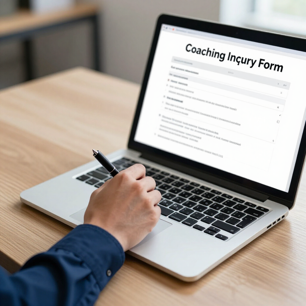 Een persoon die aan een houten bureau zit, gebruikt een laptop om een ​​online 