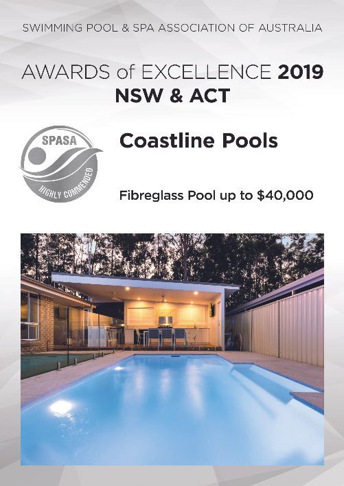Awards Of Excellence 2019 Nsw & Act Coastline Pools Fibreglass Pool Up To $ 40,000 Highly Recommended — Pool Installation in Newcastle, NSW