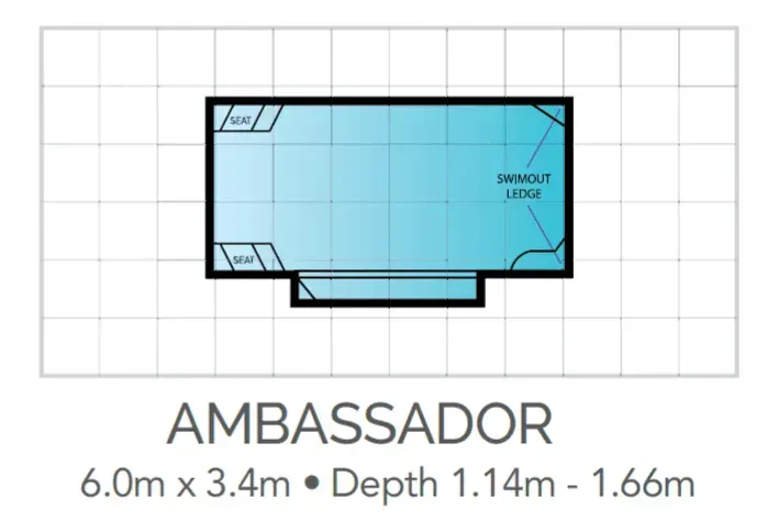 A Drawing Of A Swimming Pool With The Words Ambassador On It — Fibreglass Pools in Newcastle, NSW