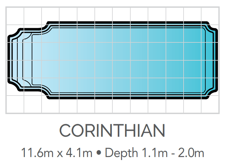 A Drawing Of A Swimming Pool With The Words Corinthian On It — Fibreglass Pools in Newcastle, NSW