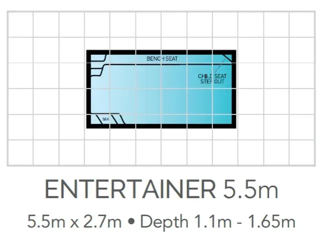 A Drawing Of A Swimming Pool With The Words Entertainer 5.5 On It — Fibreglass Pools in Newcastle, NSW