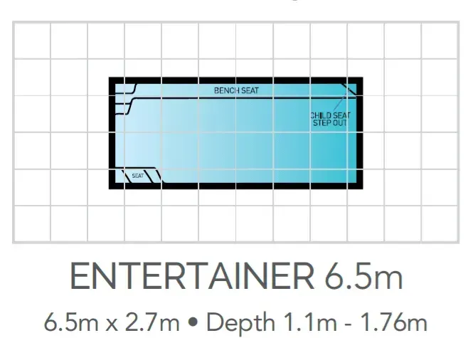 A Drawing Of A Swimming Pool With The Words Entertainer 6.5 On It — Fibreglass Pools in Newcastle, NSW